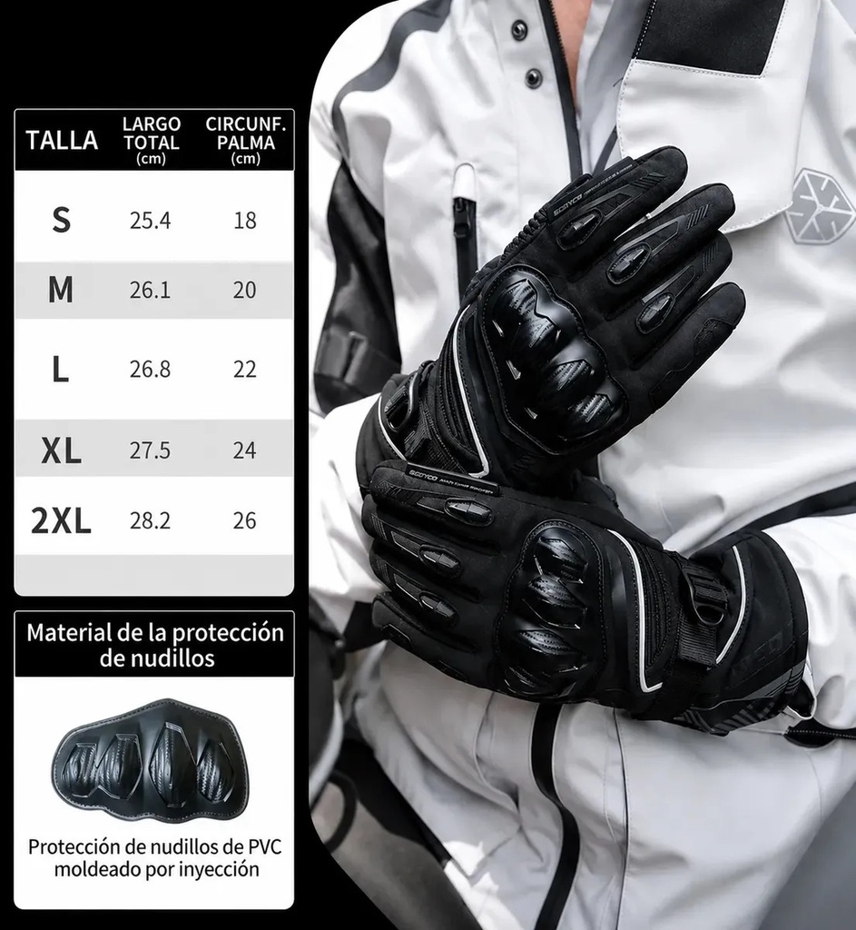 Guantes Moto Invierno Scoyco Mc164 Protecciónes Impermeable Negro Xl
