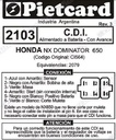 Pietcard 2103 Cdi Honda Nx 650 Dominator A Bateria