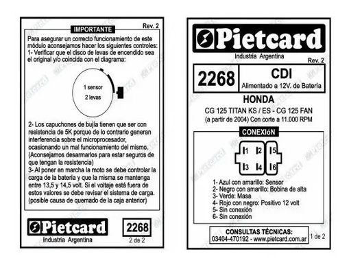 Cdi Pietcard ( Corte 11000 ) Honda Cg Titan 125 Fan Ks 2268