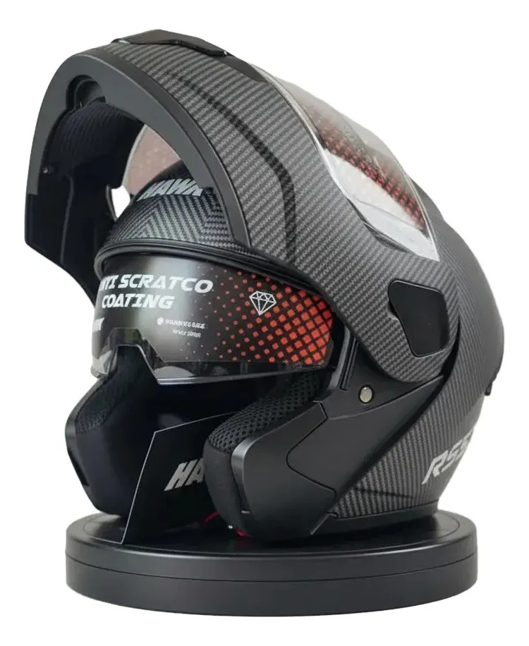 Casco Rebatible Moto Hawk Rs5x Doble Visor Rpm Negro Carbon Look Mate Xl