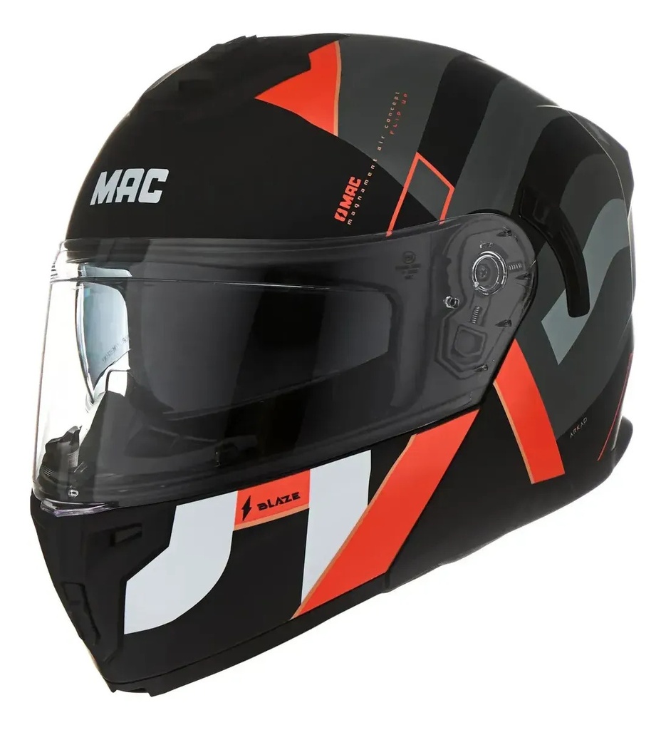 Casco Moto Rebatible Mac Ff166 Blaze Doble Visor Rpm Negro/rojo Arkad Mate M