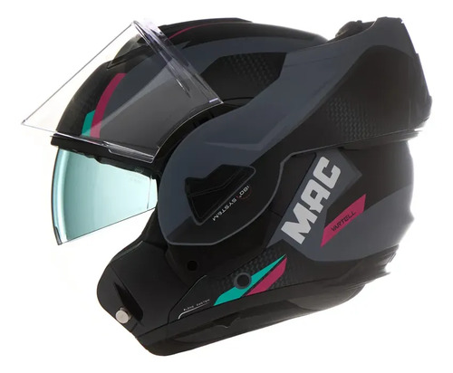 Casco Moto Rebatible Mac Ff628 Eclipse Doble Visor Rpm Negro/gris/rosa Vartell Mate S