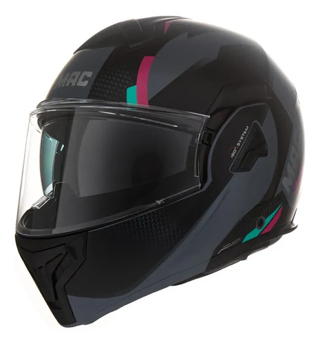 Casco Moto Rebatible Mac Ff628 Eclipse Doble Visor Rpm Negro/gris/rosa Vartell Mate S