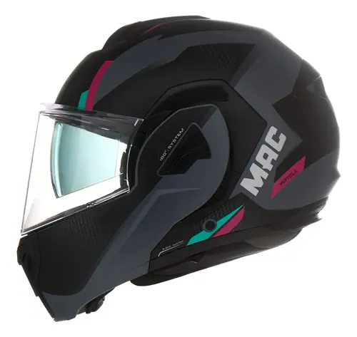 Casco Moto Rebatible Mac Ff628 Eclipse Doble Visor Rpm Negro/gris/rosa Vartell Mate S