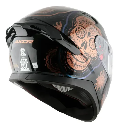 Casco Moto Integral Axor Apex Doble Visor Rpm Negro/dorado Trace Brillante L