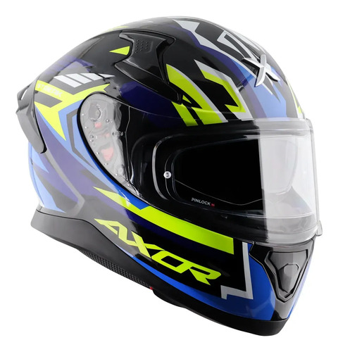 Casco Moto Integral Axor Apex Doble Visor Rpm Negro/azul Streak Brillante L