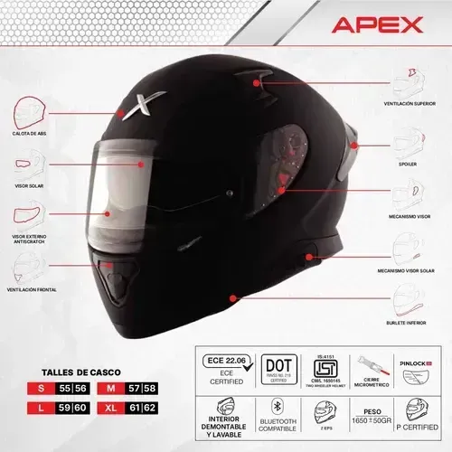 Casco Moto Integral Axor Apex Doble Visor Rpm Negro/azul Streak Brillante Xl