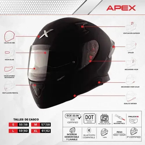 Casco Moto Integral Axor Apex Doble Visor Rpm Negro Solid Mate L