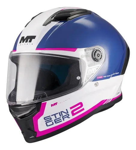 Casco Moto Integral Mt Stinger 2 Con Spoiler Rpm Blanco/azul/rosa Core A8 Brillante M