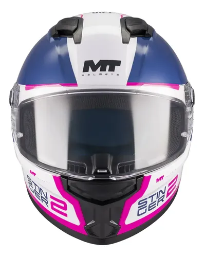 Casco Moto Integral Mt Stinger 2 Con Spoiler Rpm Blanco/azul/rosa Core A8 Brillante Xs