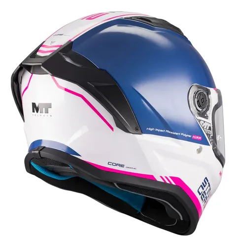 Casco Moto Integral Mt Stinger 2 Con Spoiler Rpm Blanco/azul/rosa Core A8 Brillante Xs