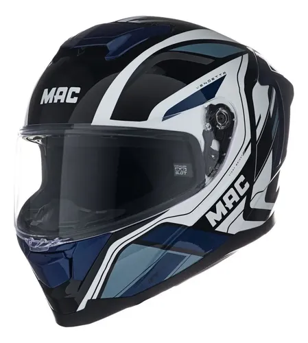 Casco Moto Integral Mac Ff956 Ozono + Visor Oscuro Rpm Blanco/negro/azul Vendetta Brillante M