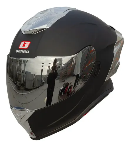 Casco Integral Gekko Spektor Doble Visor + Visor De Regalo Negro/plateado Matt Black Silver Mate M