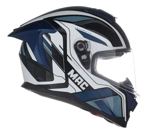 Casco Moto Integral Mac Ff956 Ozono + Visor Oscuro Rpm Blanco/negro/azul Vendetta Brillante L