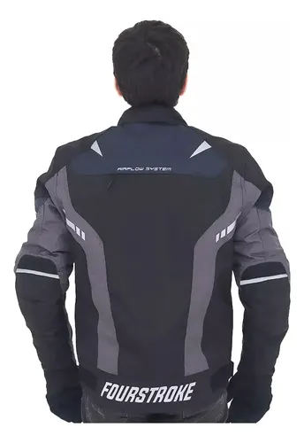 Campera Moto Warrior Waterproof Jacket 4t Fourstroke Rpm Negro Y Azul V2 M