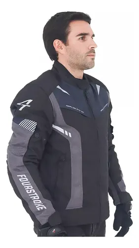 Campera Moto Warrior Waterproof Jacket 4t Fourstroke Rpm Negro Y Azul V2 L