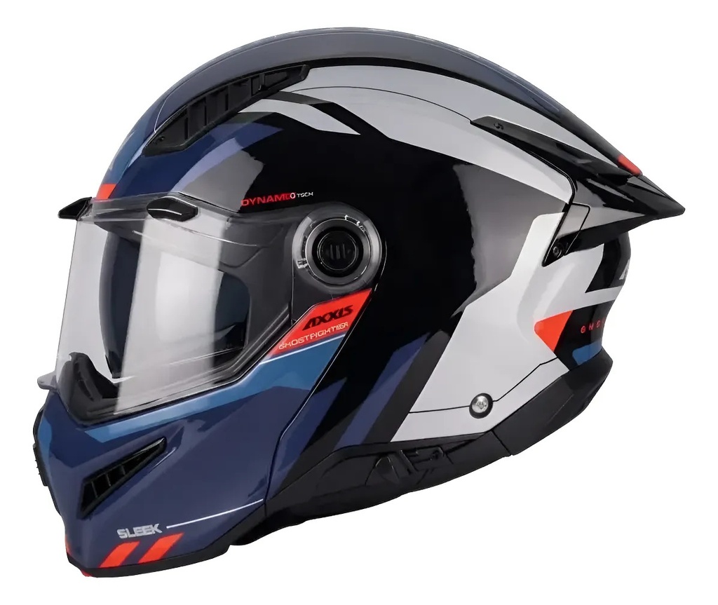 [4365C61B7106] Casco Moto Rebatible Axxis Ghostfighter Doble Visor Rpm Azul/gris Sleek B7 Brillante L