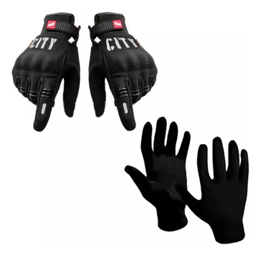 [CITY.L] Guantes Moto Invierno Mad Motor Negro City Urbano Táctil Protector Nudillos L