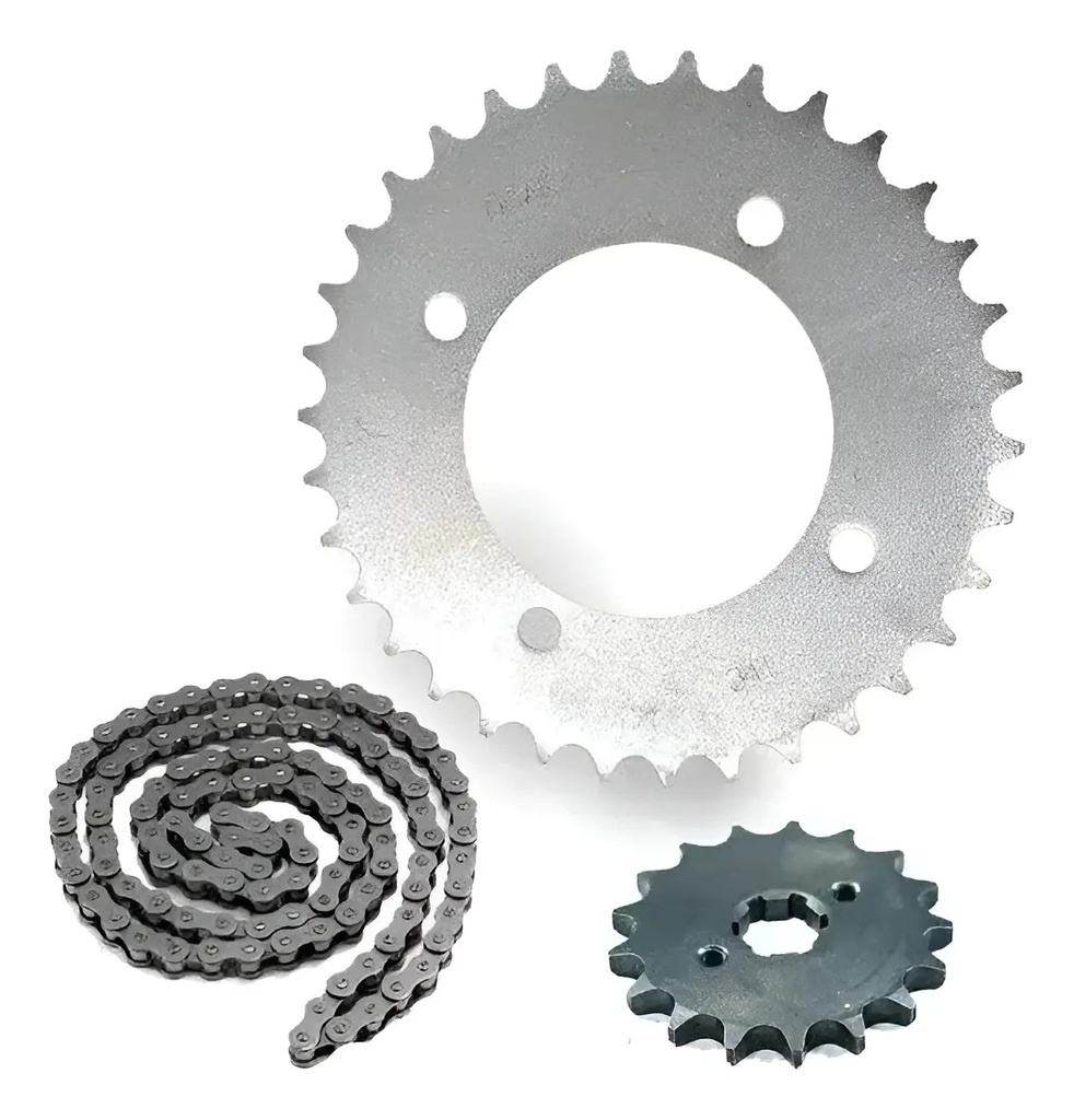 [10013.KT530E] Piñon Y Corona Transmision New Wave 110 Con Cadena Riffel Gris