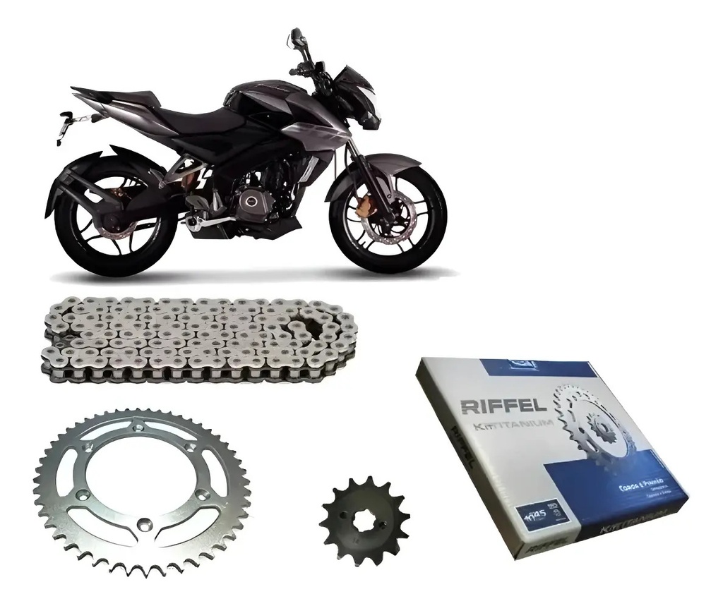 [70960] Transmision  Riffel Bajaj Rouser Ns 200 Piñon Corona Cadena Gris