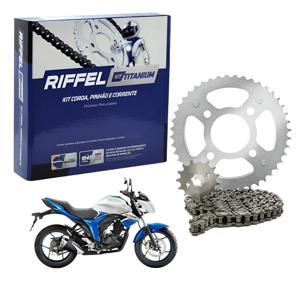 [70938] Transmision Riffel Suzuki Gixxer 150 Piñon Corona Y Cadena Gris