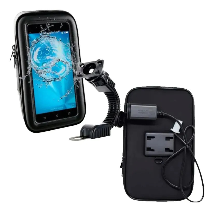 [ACS200] Porta Celular Funda Proteccion Moto Soporte Para Espejo Usb Negro