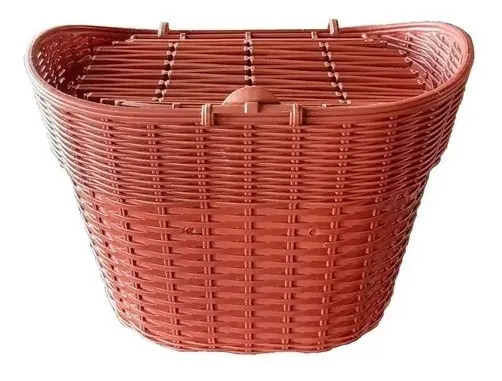 [CK-028] Canasto Para Bicicleta Imitacion Mimbre Con Soportes Y Tapa 
