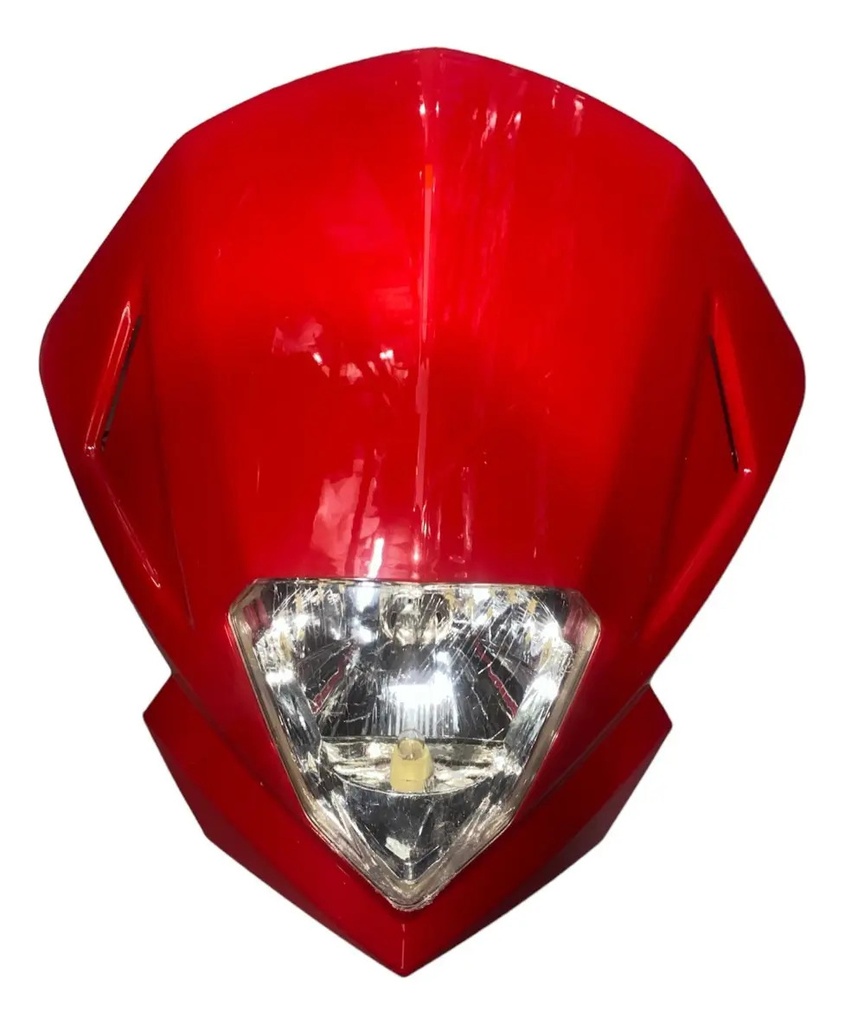 [MOT-C402R] Optica Cupulina Delantera Motard 200 Carbono  Con Lampara H4 Derecho Rojo