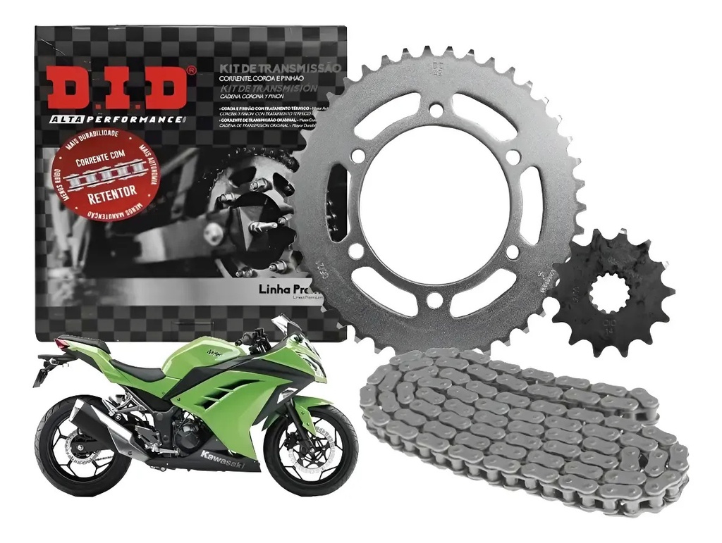 [33960] Transmision Did Kawasaki Ninja 300 Piñon Corona Cadena Oring Gris