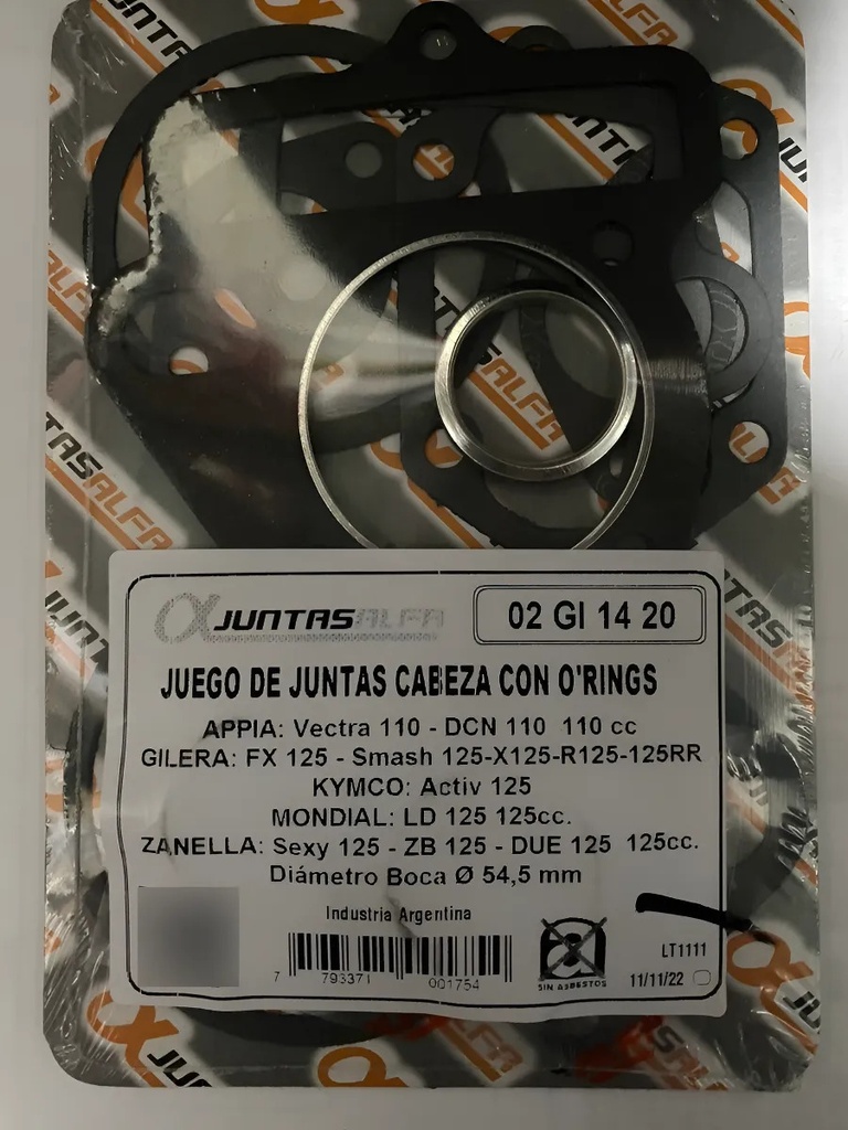 [1572/00060-627] Juntas Cabeza Cilindro Gilera Fx 125 Smash 125  C/oring 