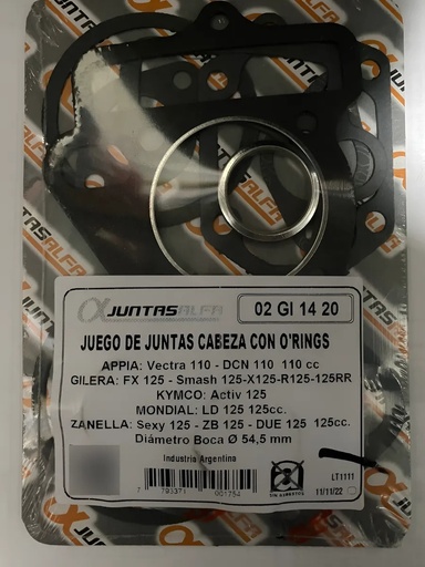 [1572/00060-627] Juntas Cabeza Cilindro Gilera Fx 125 Smash 125  C/oring 