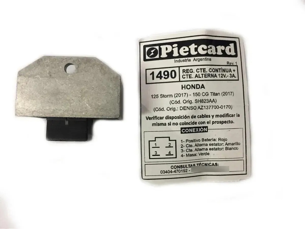 [020.003.01.0415] Regulador Voltaje Pietcard 1490 New Titan 150 Storm 125 2017