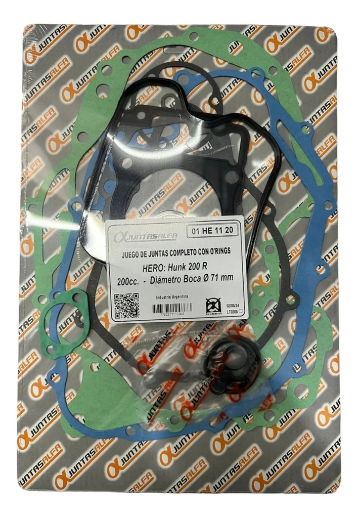 [1572/00082-627] Juego de Juntas de Motor con O-Rings Alfa 01HE1120 D. 71 mm Hero Hunk 200R
