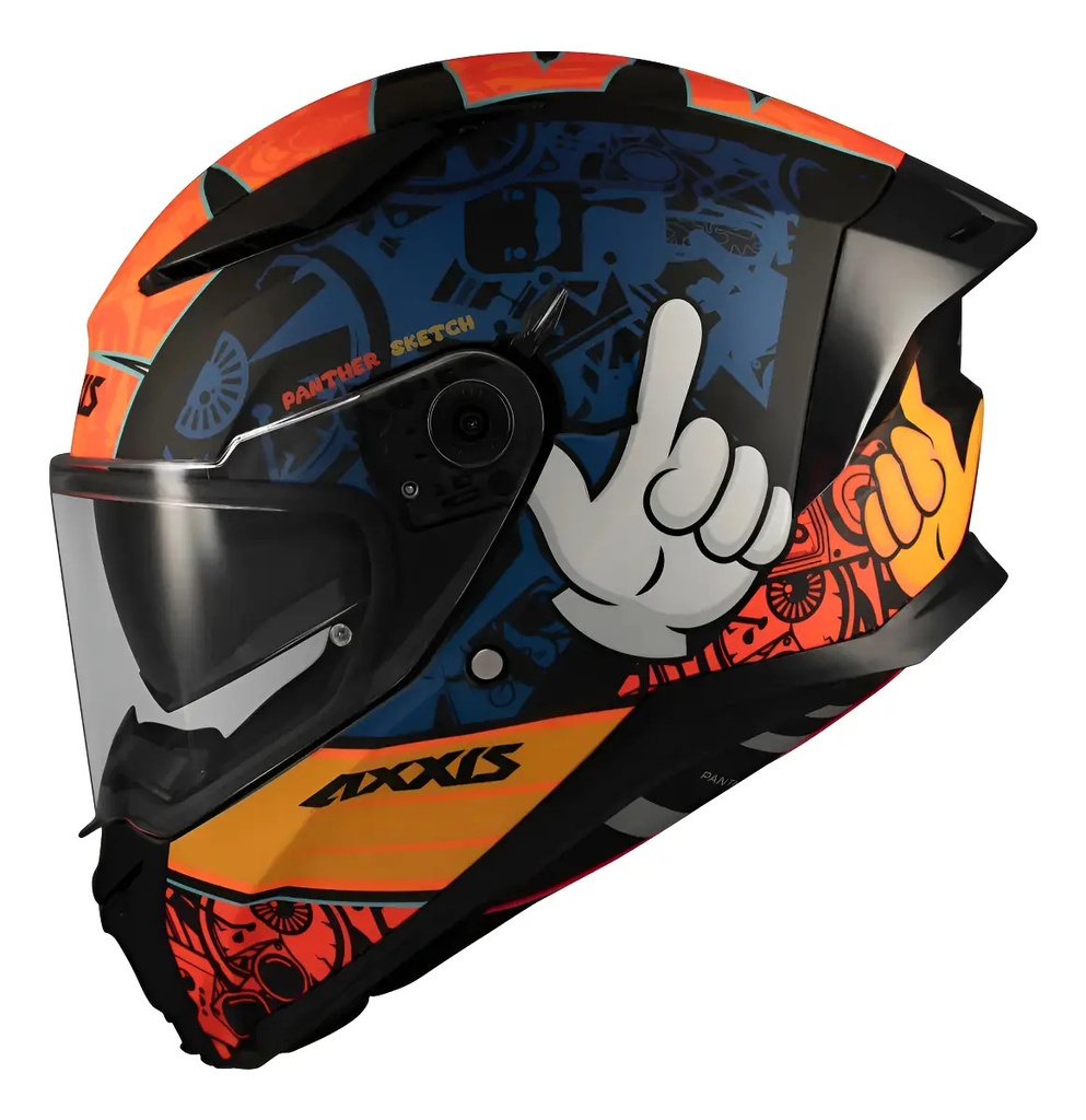 [4357A67B4107] Casco Integral Axxis Panther Sketch B4 Brillante Doble Visor Negro/Naranja XL