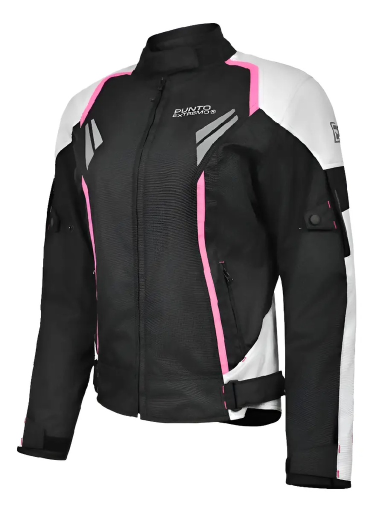 [7798440620539] Campera Moto Punto Extremo Pk-02 Con Protecciones Rpm Rosa Blanco Cordura Xl