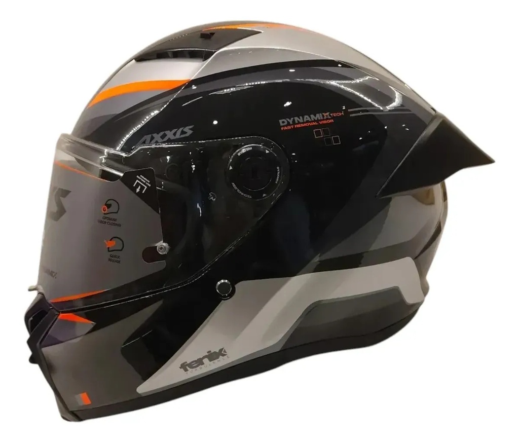[4364C46Z2107] Casco Moto Integral Axxis Fenix Con Spoiler Rpm Gris Turbulence Z2 Brillo Xl