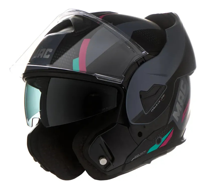 Casco Moto Rebatible Mac Ff628 Eclipse Doble Visor Rpm Negro/gris/rosa Vartell Mate S