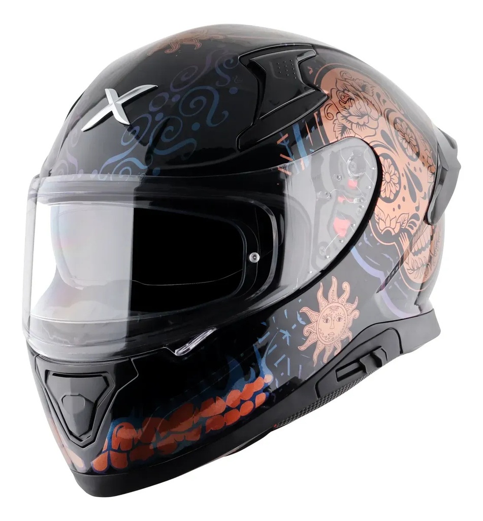 Casco Moto Integral Axor Apex Doble Visor Rpm Negro/dorado Trace Brillante M