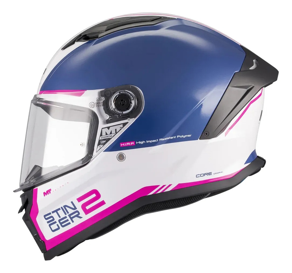 Casco Moto Integral Mt Stinger 2 Con Spoiler Rpm Blanco/azul/rosa Core A8 Brillante M