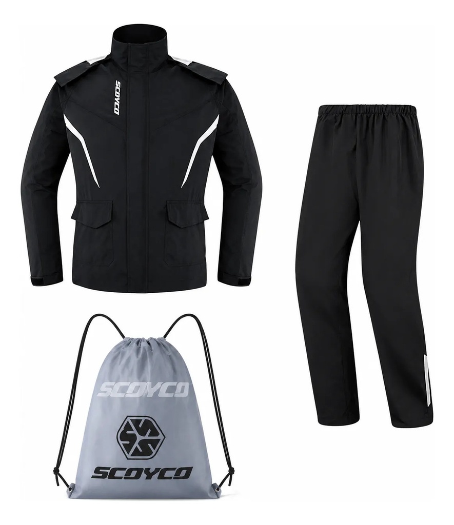 Traje Lluvia Moto Scoyco Rc10-2 Reflectante Impermeable Rpm Negro Xl
