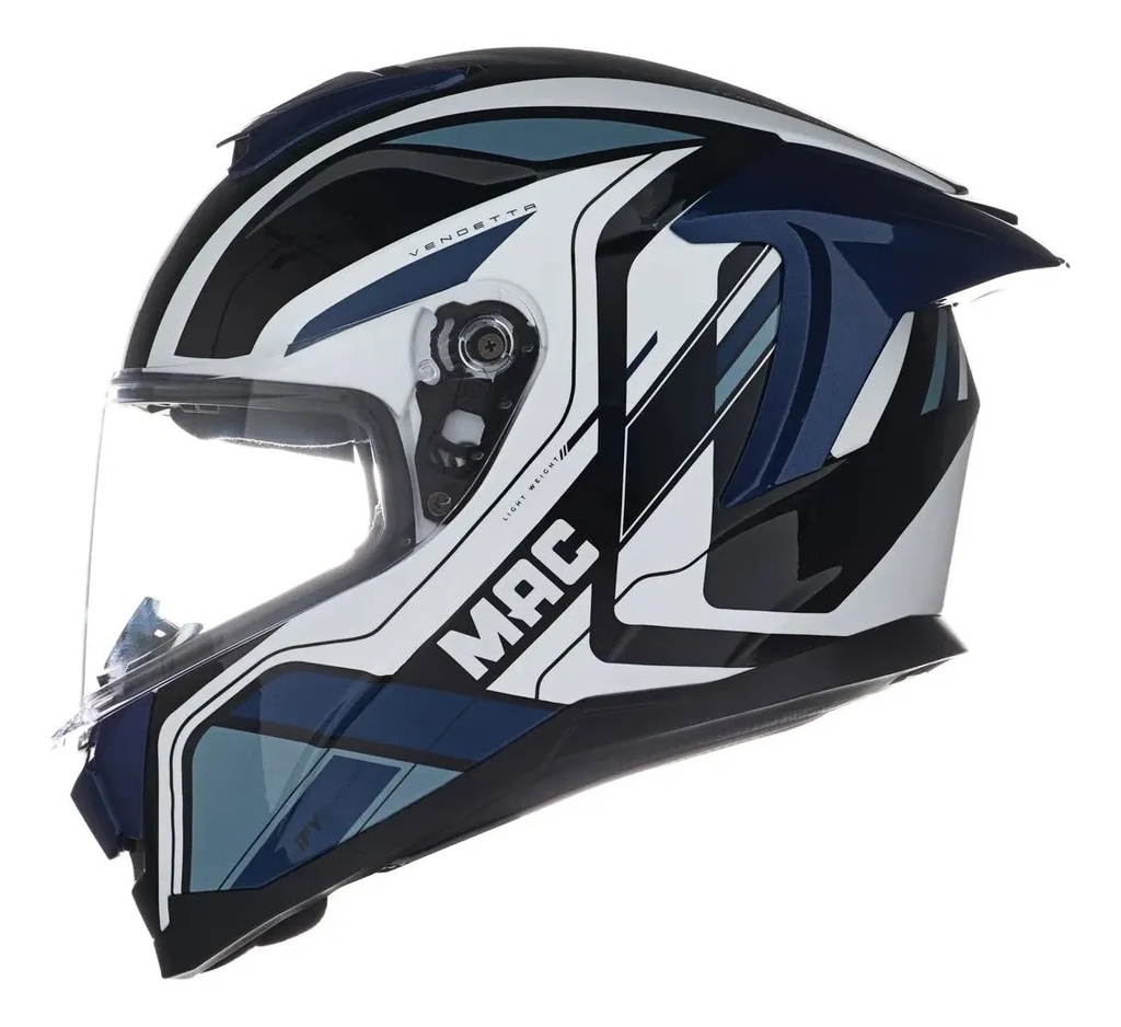 Casco Moto Integral Mac Ff956 Ozono + Visor Oscuro Rpm Blanco/negro/azul Vendetta Brillante L